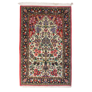 Tappeto Iraniano Qum Kurk 155x107 cm qualità finissima con trama in cotone e vello in lana kurk. Disegno tipo floreale.