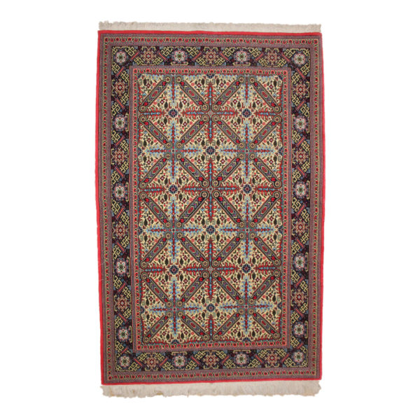Tappeto Iraniano Qum Kurk 178x105 cm qualità finissima con trama in cotone e vello in lana kurk. Disegno tipo geometrico.