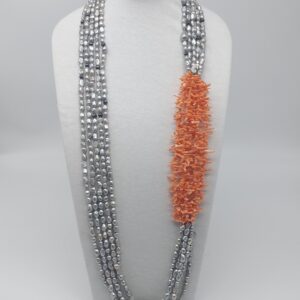 Collana Lunga Perle Corallo e Ematite