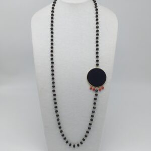 Collana Lunga Onice e Cuori Corallo