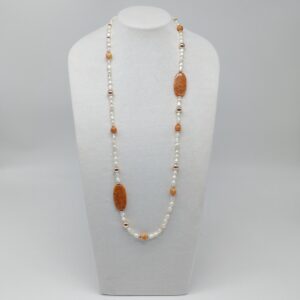 Collana Lunga Perle Aragonite e Ematite