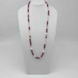 Collana Lunga Rodonite Ematite Perle e Quarzo
