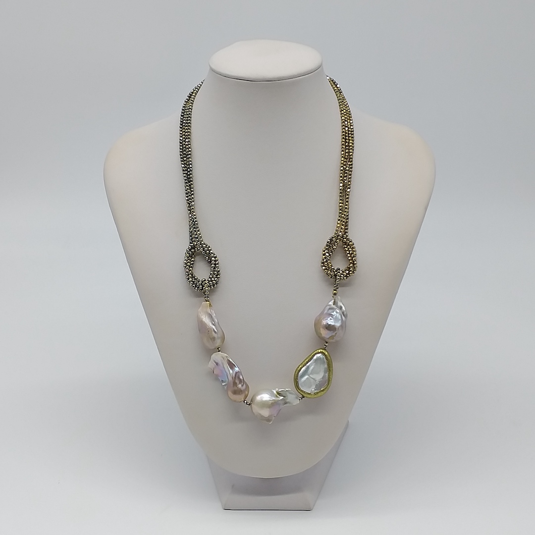 291) 35 389 (2) Collana Corta Ematite e Perle
