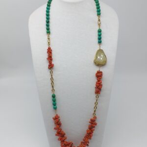 Collana lunga Turchese e Corallo