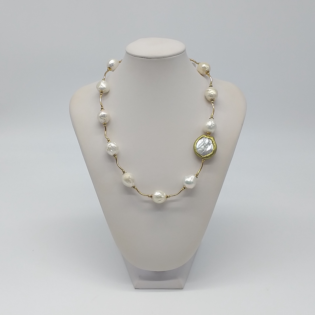 333) 9 83 (2) Collana Corta Perle e Argento