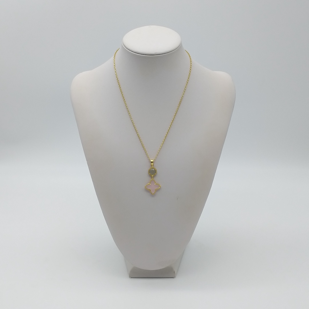 536) 5701 Collana Corta Quarzo Rosa e Verde