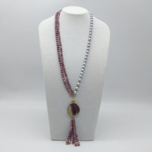 Collana lunga Perle grigie Lepidolite