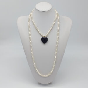 Collana lunga Perle e cuore di Onice