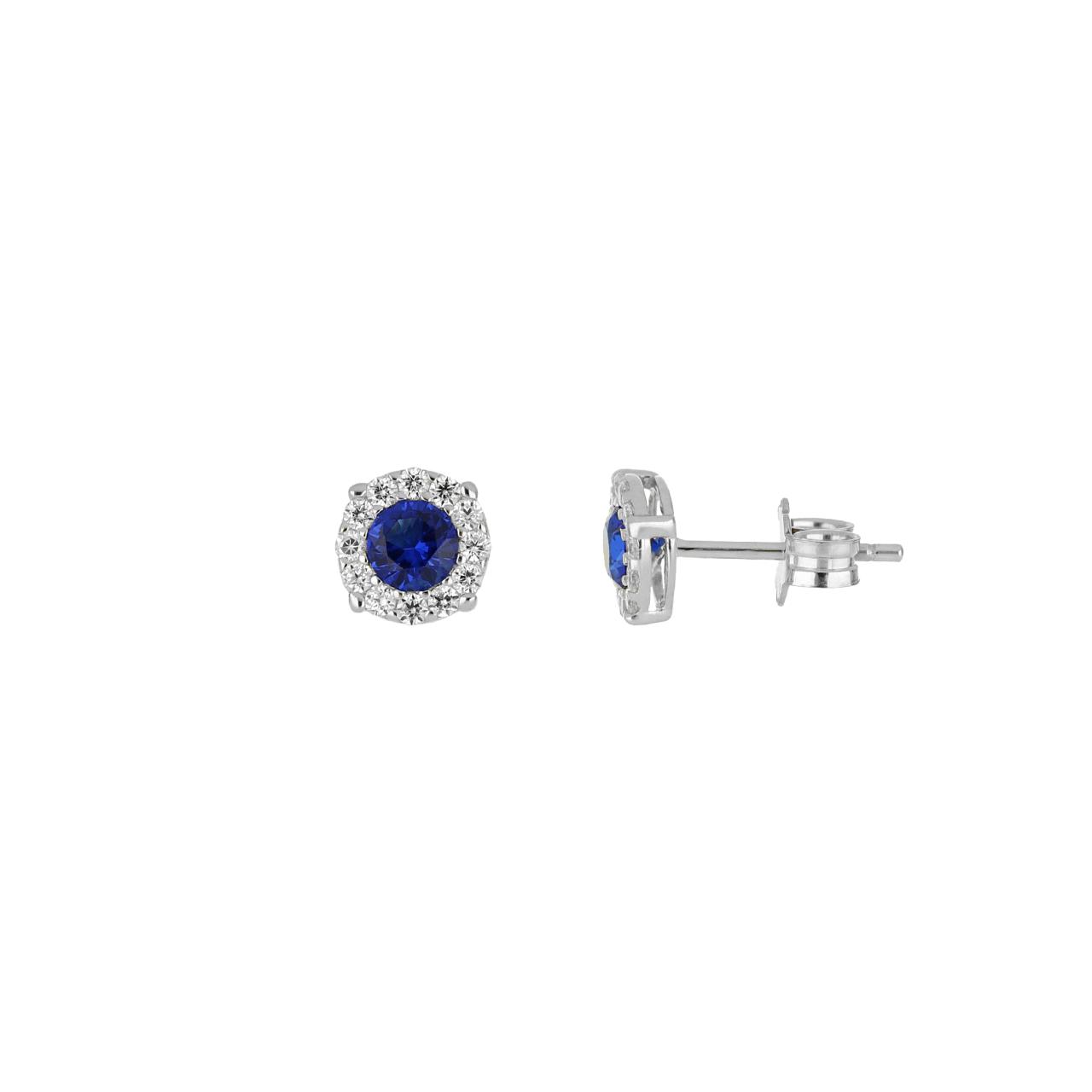 O481ZU Orecchini 44nof Tondo centrale blu contorno zirc bianchi
